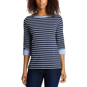 Nautica 3/4 Cuffed Sleeve Chambray Casual Top Navy White Womens Large